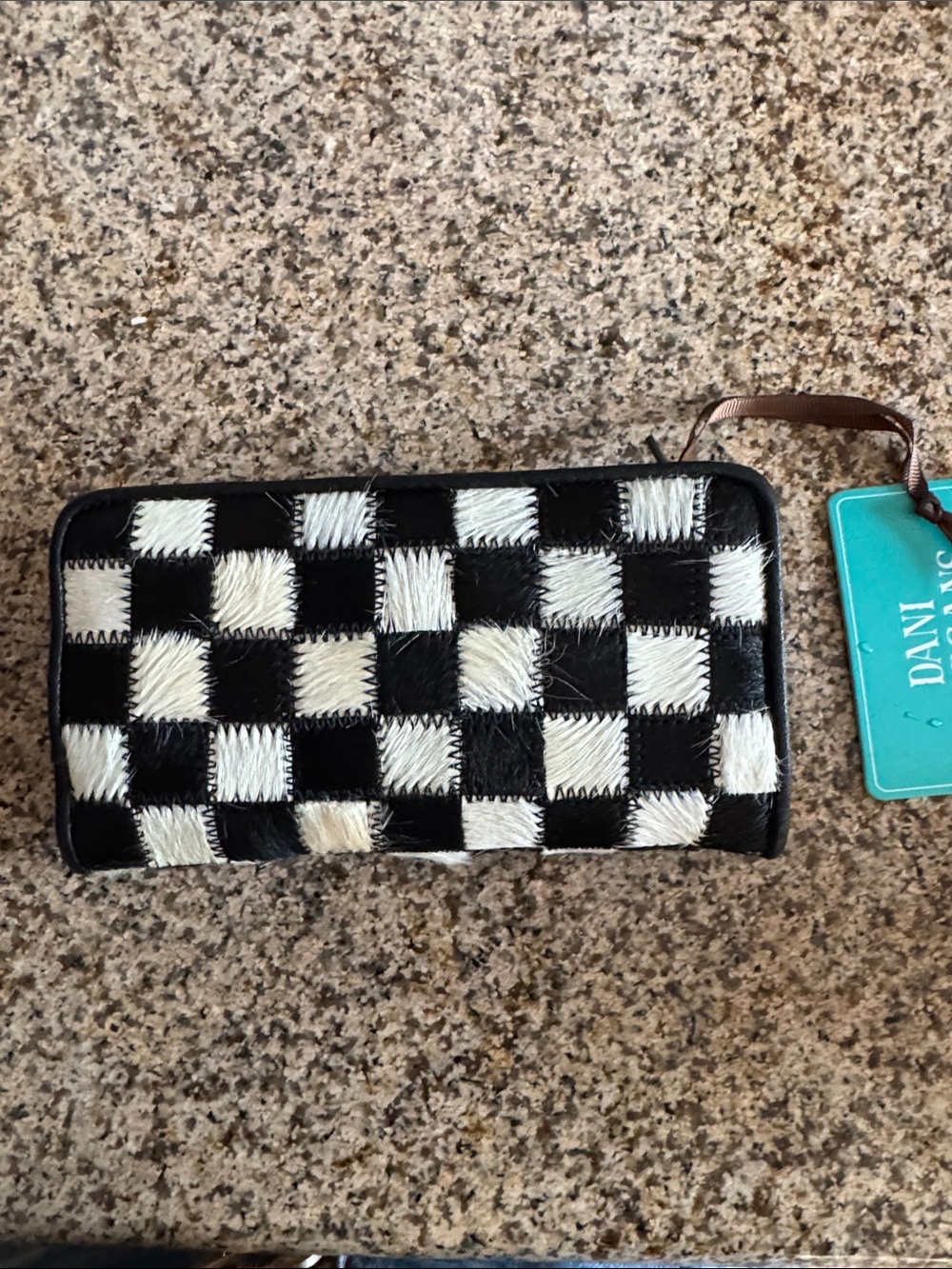 Black and White hide  Checkered Zip Wallet by Dani Morgan